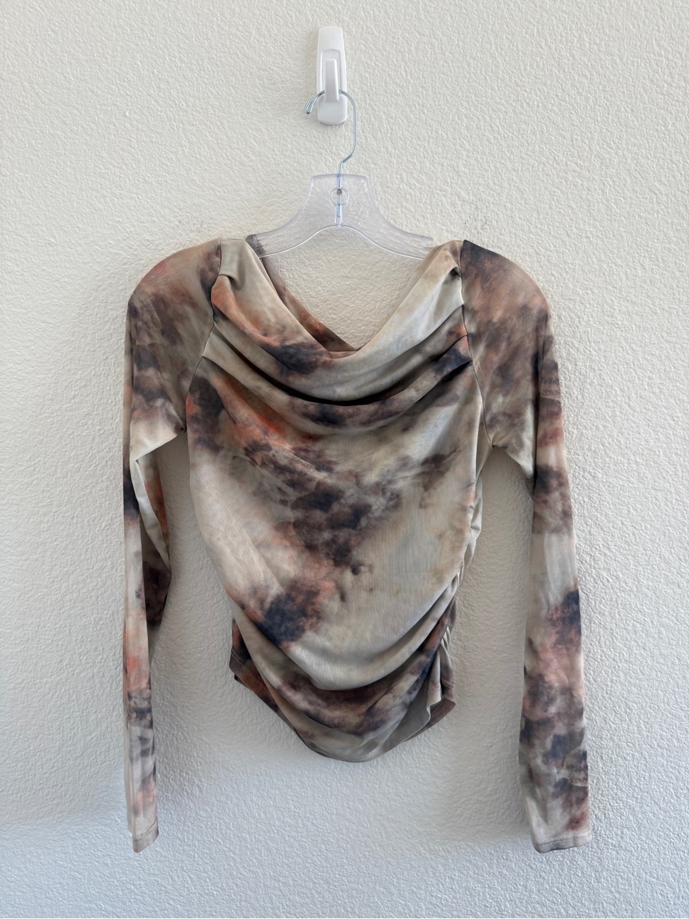 House of Harlow 1960 Neutral Tie-Dye Boat Neck Mesh Top